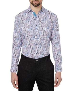 Society of Threads Slim Fit Non-iron Paisley-print Performance Stretch Dress Shirt - Blue
