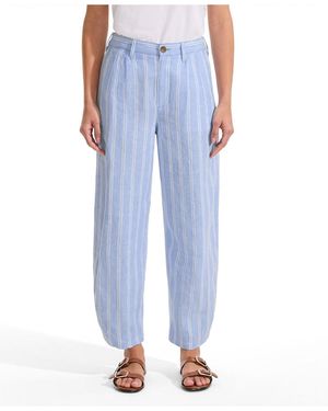 Lands' End Petite Linen High Rise Pleated Barrel Leg Ankle Pants - Blue