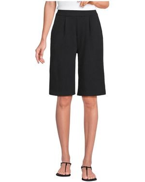 Lands' End Sport Knit High Rise Pleated 12" Bermuda Shorts - Black