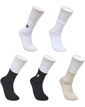 Ed Hardy Flower Embroidery Half Cushion Mid Crew Socks - White