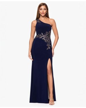 Xscape Petite One-shoulder Applique Ball Gown - Blue