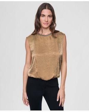 DKNY Crinkle-texture Chain-neck Top - Natural
