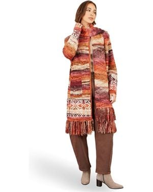 Yumi' Fringed Draped Maxi Scarf Cardigan - Red