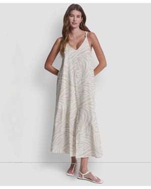 DKNY Knotted Strap V-neck A-line Dress - White