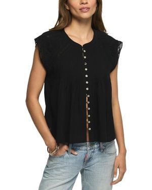 Lucky Brand Short-sleeve Embroidered Blouse - Black
