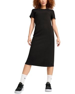 PUMA Her Ribbed Logo Solid-color T-shirt Dress - Black