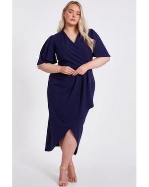 Quiz Plus Size Scuba Crepe Short Sleeve Wrap Midi Dress - Blue