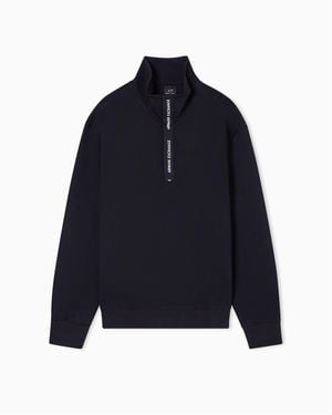 ARMANI EXCHANGE | Grosgrin Logo Fleece Qurter Zip Swetshirt - Blue