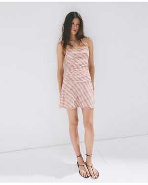 Mango Gathered Checked Dress - White
