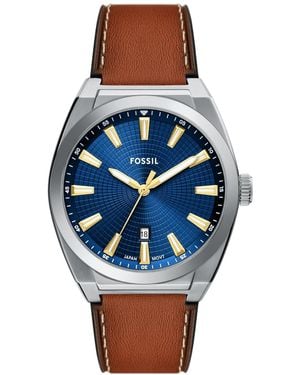 Fossil Everett Three-hand Date Leather Watch - Blue