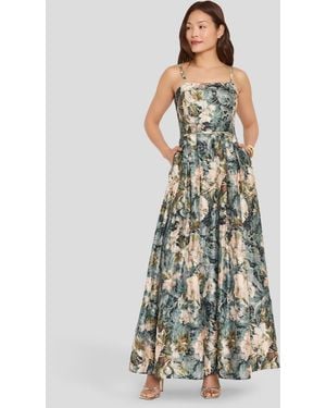 Tahari Square Neck Floral Printed Ball Gown - Multicolor