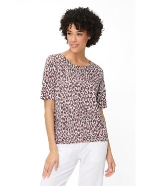 Olsen Leopard Print Split Neck T-shirt - Red