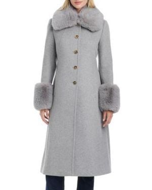 Vince Camuto Single Breasted Maxi Coat W Detachable Faux Fur - Gray