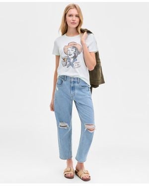 Lucky Brand Distressed High Rise Barrel-leg Jeans - Blue