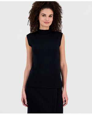 Anne Klein Merino Wool Ribbed Knit Sleeveless Sweater - Black
