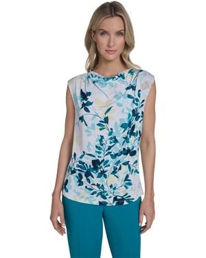 Calvin Klein Petite Cowl Neck Sleeveless Top - Blue