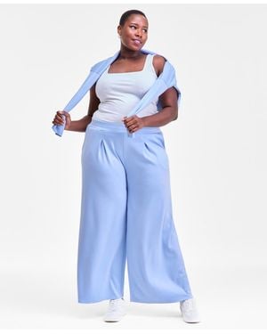 INC International Concepts Plus Size Pull-on Wide-leg Knit Pants - Blue
