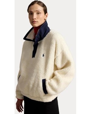 Polo Ralph Lauren Polo Bear High-pile Fleece Funnel Neck Jacket - Natural