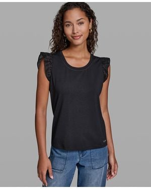 KARL LAGERFELD Sleeveless Ruffle Knit Top - Black