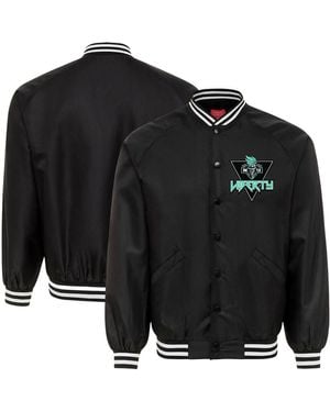 Sportiqe And New York Liberty Rock Roll Collection Ringo Satin Raglan Full-snap Bomber Jacket - Black