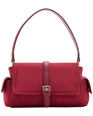 Mango Faux Leather Pockets And Buckle Shoulder Bag - Red