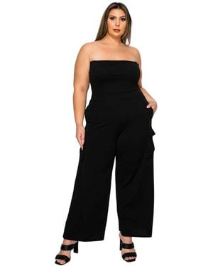 L I V D Plus Size Yumi Sleeveless Cargo Jumpsuit - Black