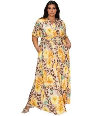 L I V D Plus Size Panthera Empire Waist Dress - Metallic
