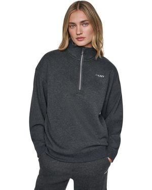 DKNY Metallic Bubble Logo Zipper Sweatshirt - Gray