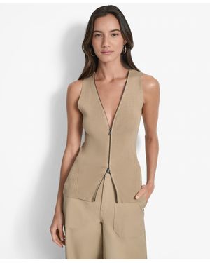 DKNY Two-way Zipper Sleeveless Sweater - Natural