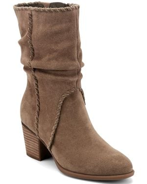 Earth Venla Suede Slouch Whipstitch Block Heel Boots - Brown