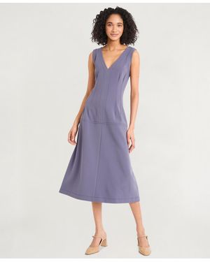 Luxely Crepe V-neck Sleeveless Midi Dress - Purple
