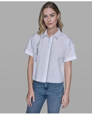 KARL LAGERFELD Collared Short-sleeve Blouse - White