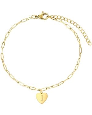Adornia Tarnish Resistant Gold Initial Engraved Heart Paperclip Chain Bracelet - Metallic