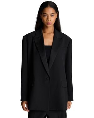 Kenneth Cole Vision Twill Contrast Lapel Boyfriend Oversized Blazer - Black