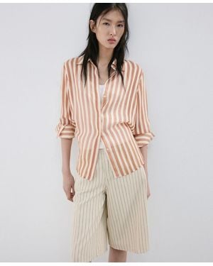 Mango Semi-transparent Striped Lyocell Shirt - Natural