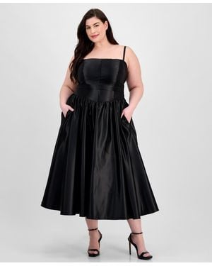 B Darlin Plus Size Satin Square-neck Midi Dress - Black