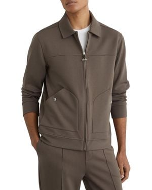 Reiss Premium Interlock Zip-through Overshirt - Brown