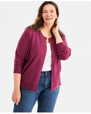Style & Co. Plus Size Button-down Long-sleeve Cardigan - Red