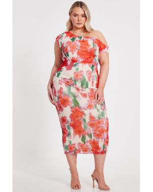 Quiz Plus Size One Shoulder Mesh Maxi Dress - Red