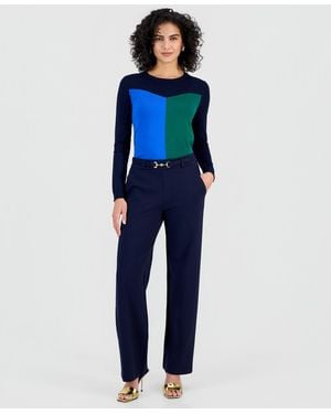 Tahari Buckle-belt Wide-leg Ankle Pants - Blue