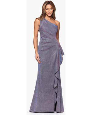 Xscape One-shoulder Glitter Long Dress - Purple
