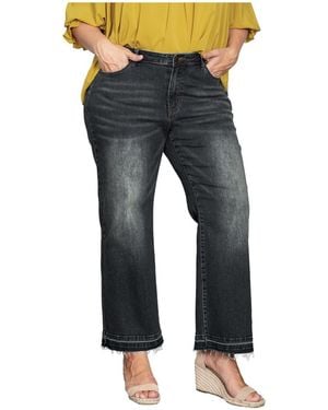 Standards & Practices Plus Size Raw Hem Cropped Wide Leg Jeans - Blue