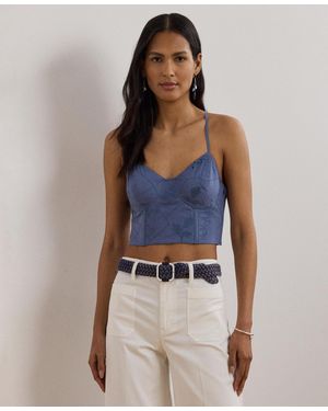 Ralph Lauren Floral-embroidered Voile Cropped Bustier - Blue
