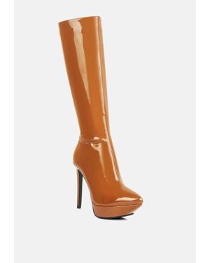 Rag & Co Chatton Patent Stiletto High Heeled Calf Boots - White