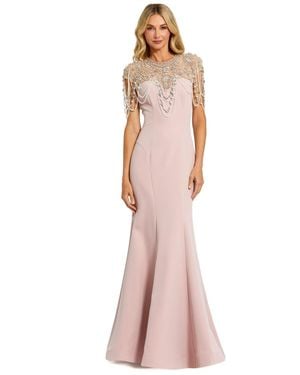 Mac Duggal Pearl Beaded Draped Mermaid Evening Gown - Pink