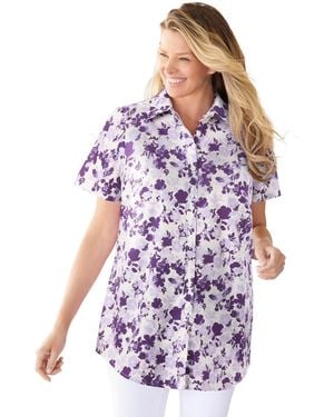 Woman Within Plus Size Short Sleeve Shirt - Purple