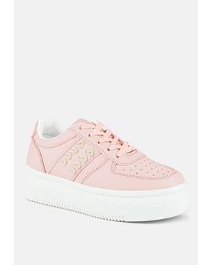LONDON RAG Monigue Faux Leather Cross Stitch Detail Sneakers - Pink