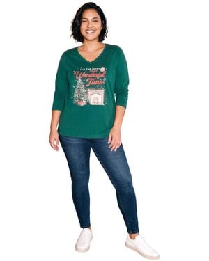 Avenue Plus Size Holiday Graphic Long-sleeve T-shirt - Green