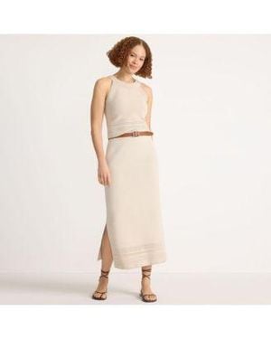Lands' End Pointelle Halter Top Sweater Maxi Skirt Set - White
