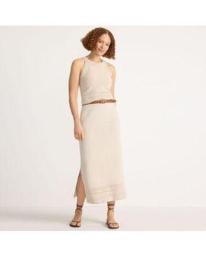 Lands' End Pointelle Halter Top Sweater Maxi Skirt Set - White